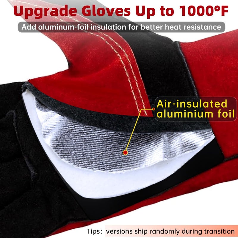 vclpower Fireplace Welding Gloves Fire Heat Resistant16IN 932°F Fireproof Leather for Fire Pit Wood Stove Campfire Furnace BBQ Baking,Grill Oven Stick Mig Tig Gear Birthday Christmas Gift for Man L - Image 2